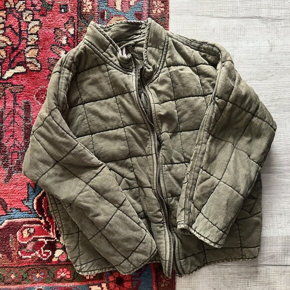 Free People Dolman Quilted Knit Jacket Olive Military Green - Size L - Picture 2 of 6